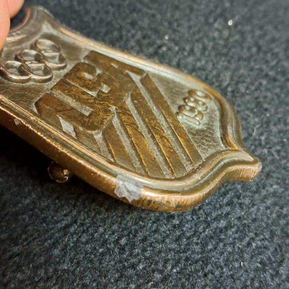 Vintage US Olympics solid brass belt buckle 1980 team USA with rings emblem GUC - Picture 4 of 12